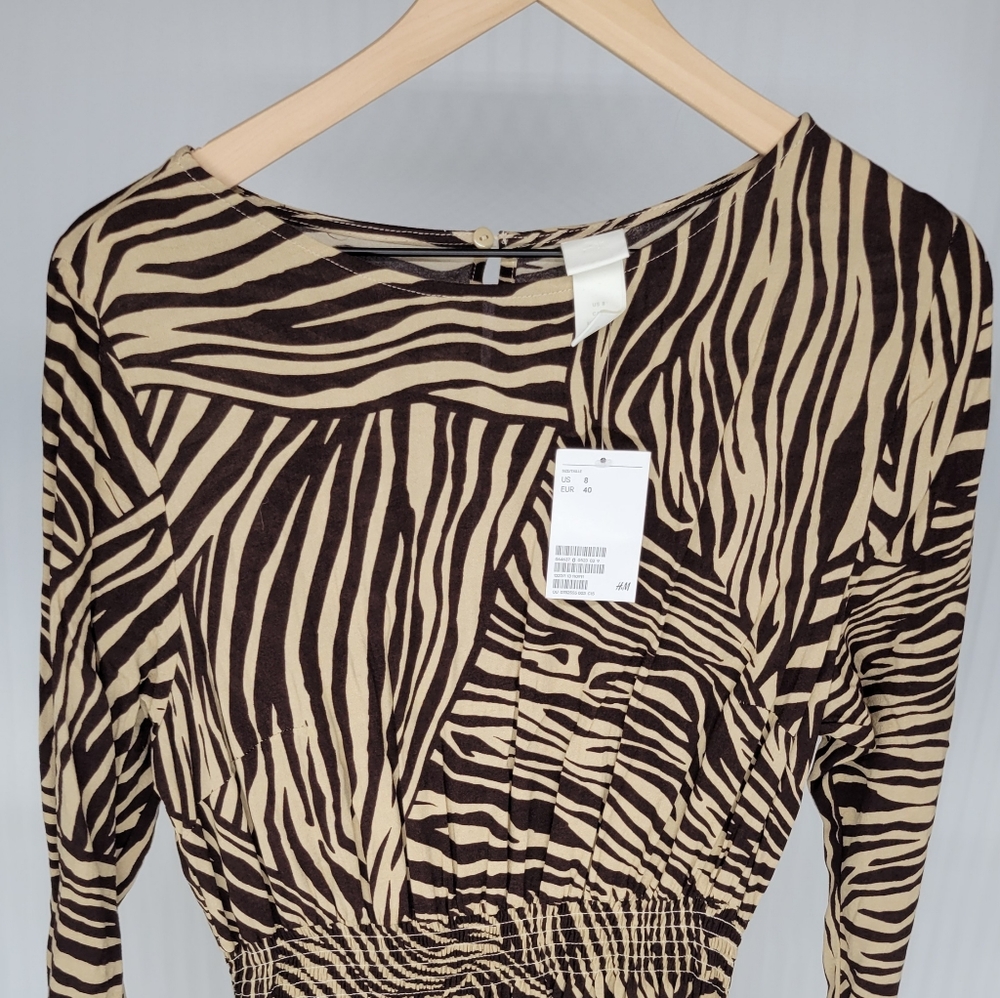 H&M Animal Print Tan and Black NWT Dress Size 8